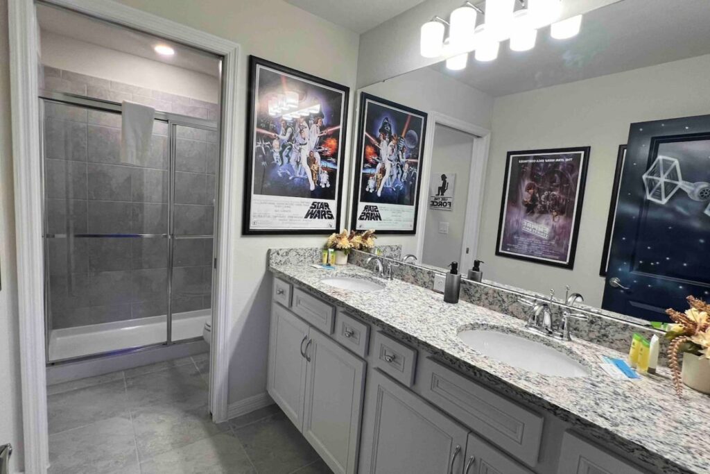 Amazing Friends — Bathroom with themed art